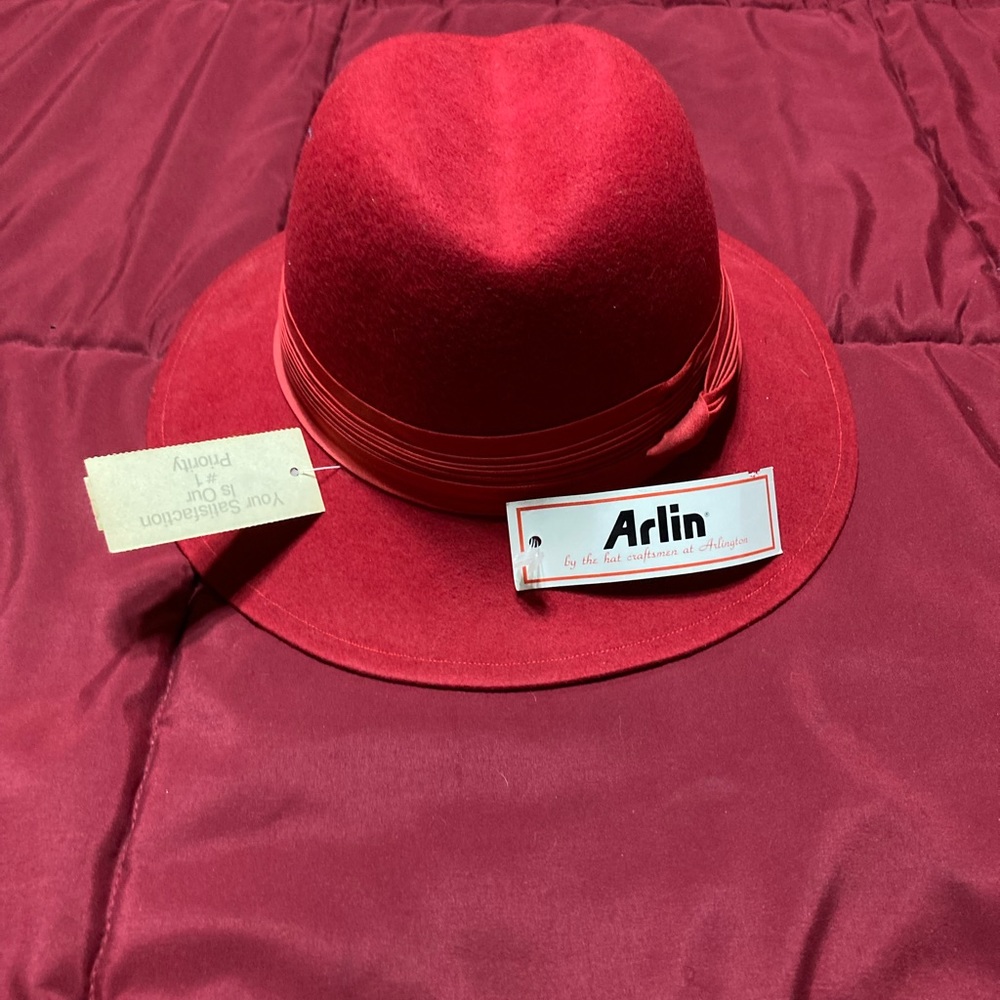 Red Arlin Hat by the craftsman at Arlington. Made in USA. 100% Wool